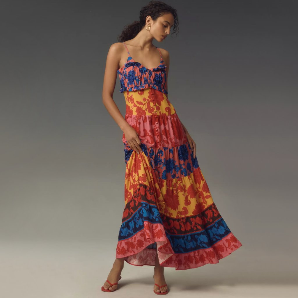 Farm Rio | Button-Front Tiered Maxi Dress | Nwt